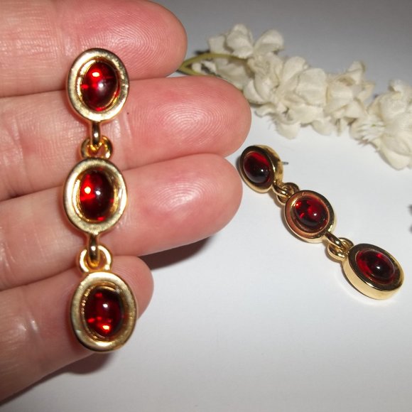 Red and Gold Earrings Long Drop Dangle Jewelry Woman Girl Fashion Accessory A282 - Picture 3 of 6